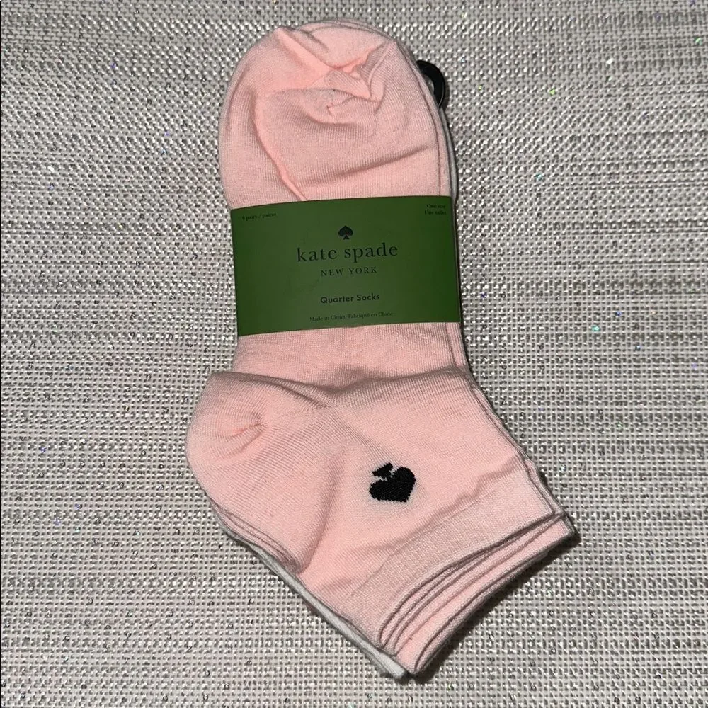 kate spade 6 pairs White Pink Mauve Quarter Cotton Blend Socks